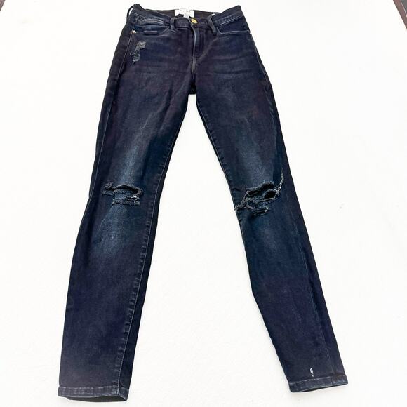 Frame Le High Skinny Portofino Black Indigo Ripped Denim Jeans Size 25 - Picture 2 of 8